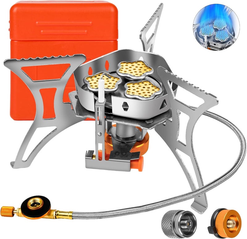 Facitsolvit 6800W Camping Backpacking Stove, Outdoor Portable Burner Cooking Stove with Fuel Canister Adapter, Piezo Ignition, Carry Case, Foldable Windproof Camping Gas Stove for Picnic Hiking - Image 1